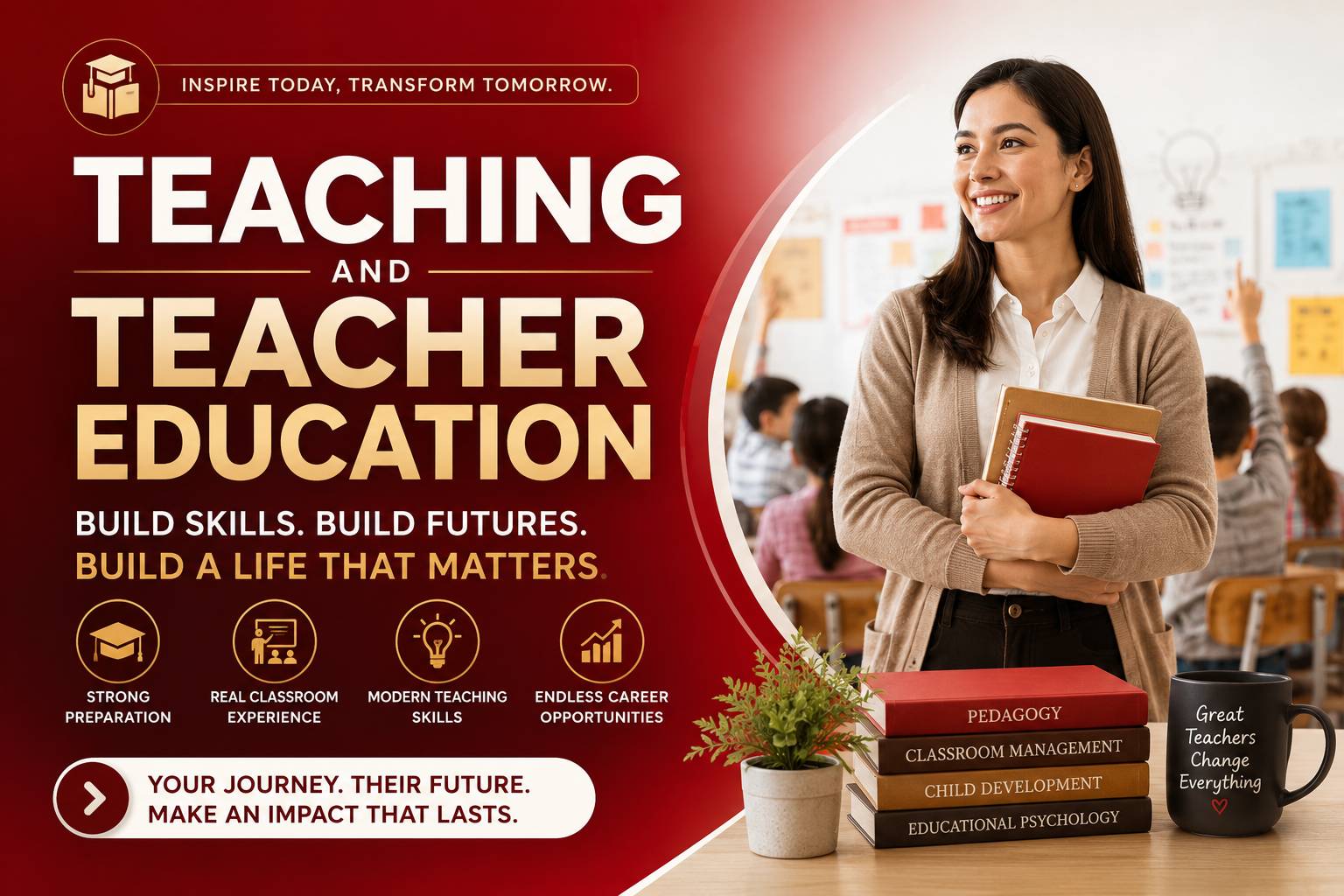 Teacher education students participating in classroom training and professional teaching preparation.